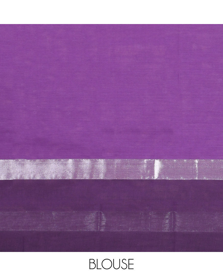 Lavender Chirala Cotton Saree, Steeped with Buttas, a Contrast Floral Border, Printed Pallu, and a Contrast Blouse