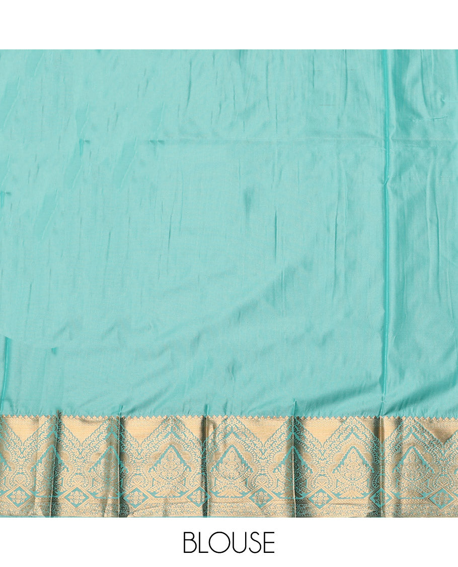 Orange Budget Silk Saree, Majestically Detailed with Zari Buttas and Stripes, Complemented by a Contrast Traditional Zari Border, Sparsely Woven Pallu, and a Contrast Blouse