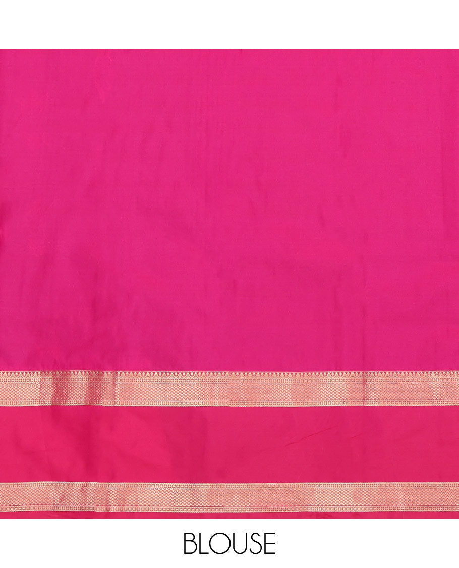 Green Budget Silk Saree, Detailed with Zari Buttas All Over Its Body, Complemented by a Contrast Traditional Zari Design Woven Rettai Pettu Border, Majestically Detailed Pallu of Jaal Designs, and Paired with a Contrast Blouse