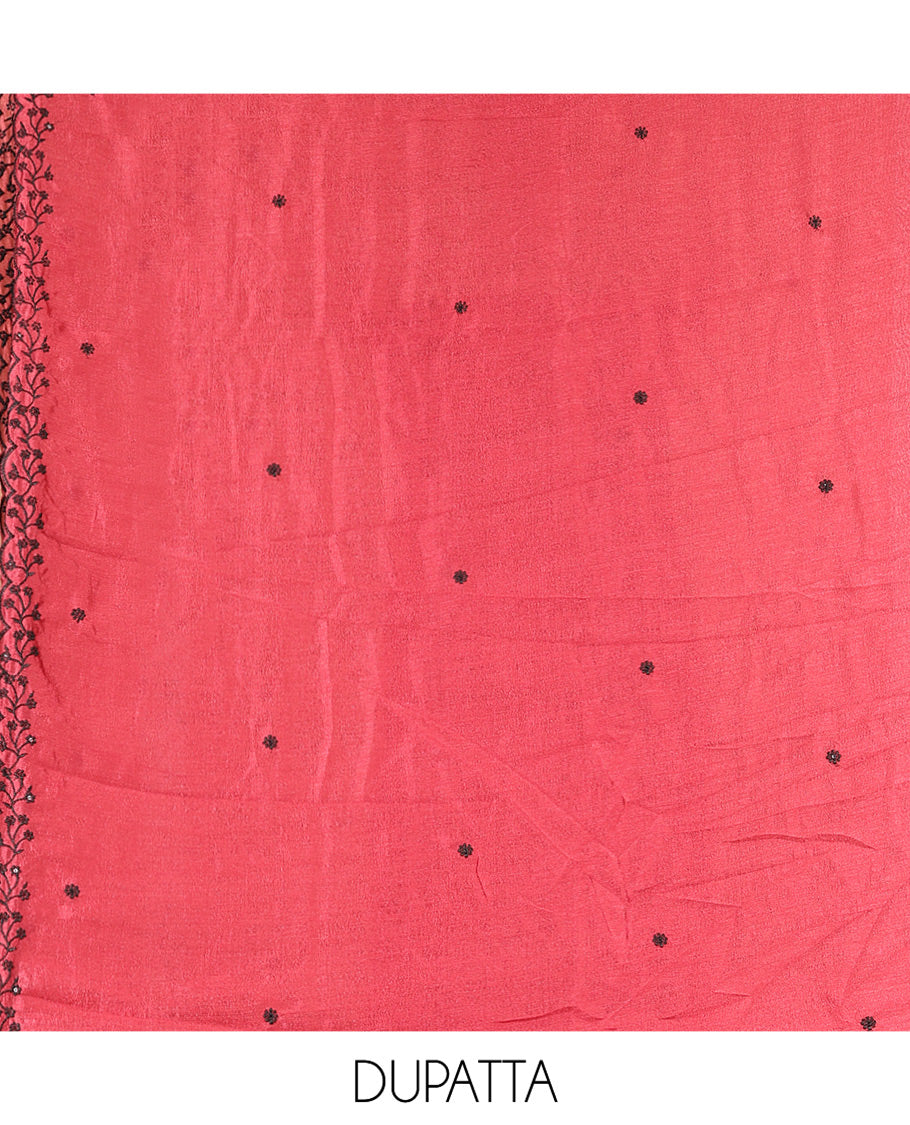 Dark Onion Pink Vichitra Silk Material Chudidar Set, Finely Crafted with Thread Embroidery Top, Matching Bottom, and Thread Work Dupatta