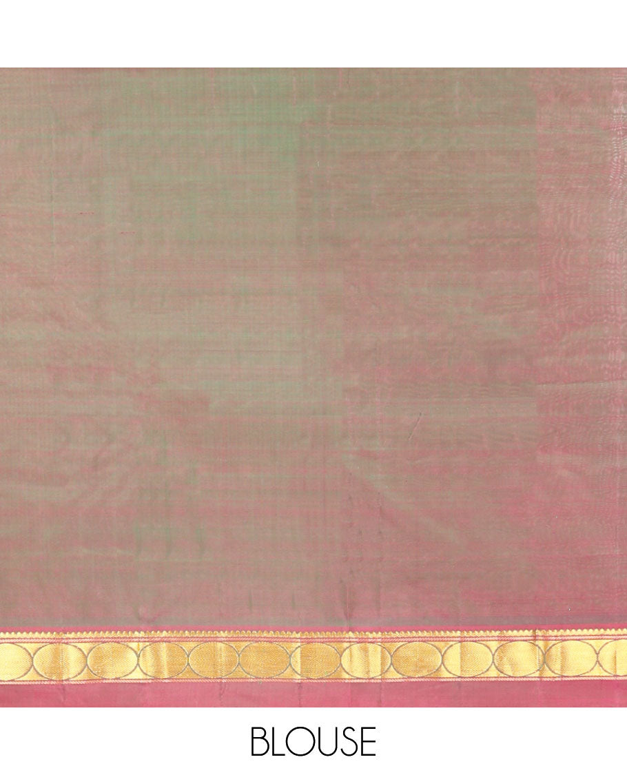 Dark blue striped kancheepuram with contrast border of paisley, muthu, kathir design & zari design pallu