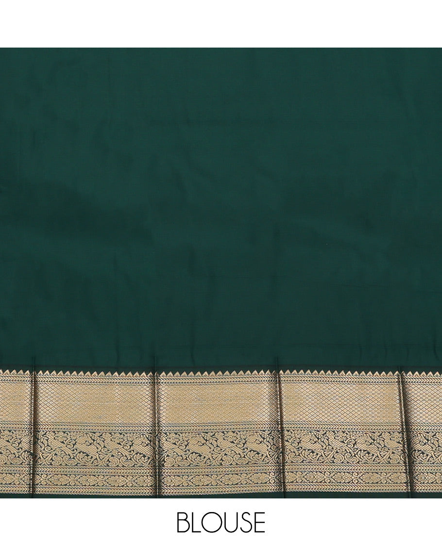 Blue Budget Silk Saree, Artfully Detailed with Peacock-Chakra Buttas and Stripes, Complemented by a Contrast Traditional Zari Border, Geometric Pallu, and Contrast Blouse