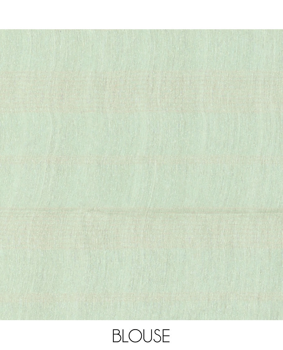 Borderless Pale Green Checked Tussar Silk Saree, a Self-Pallu, and a Matching Blouse