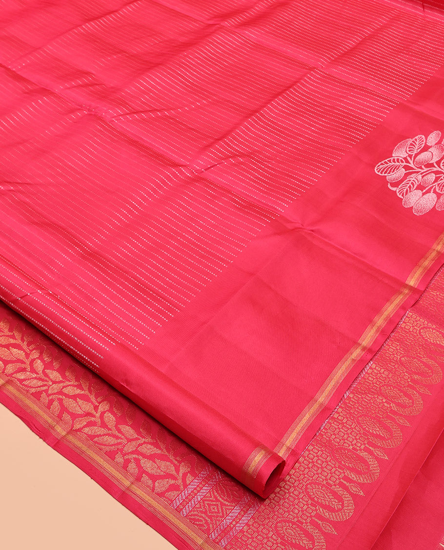 Pink Mayuri Lite Silk Mix Saree, Prettified with Muthu Stripes, a Zari Floral Border, Floral Vine Pallu, and Matching Blouse