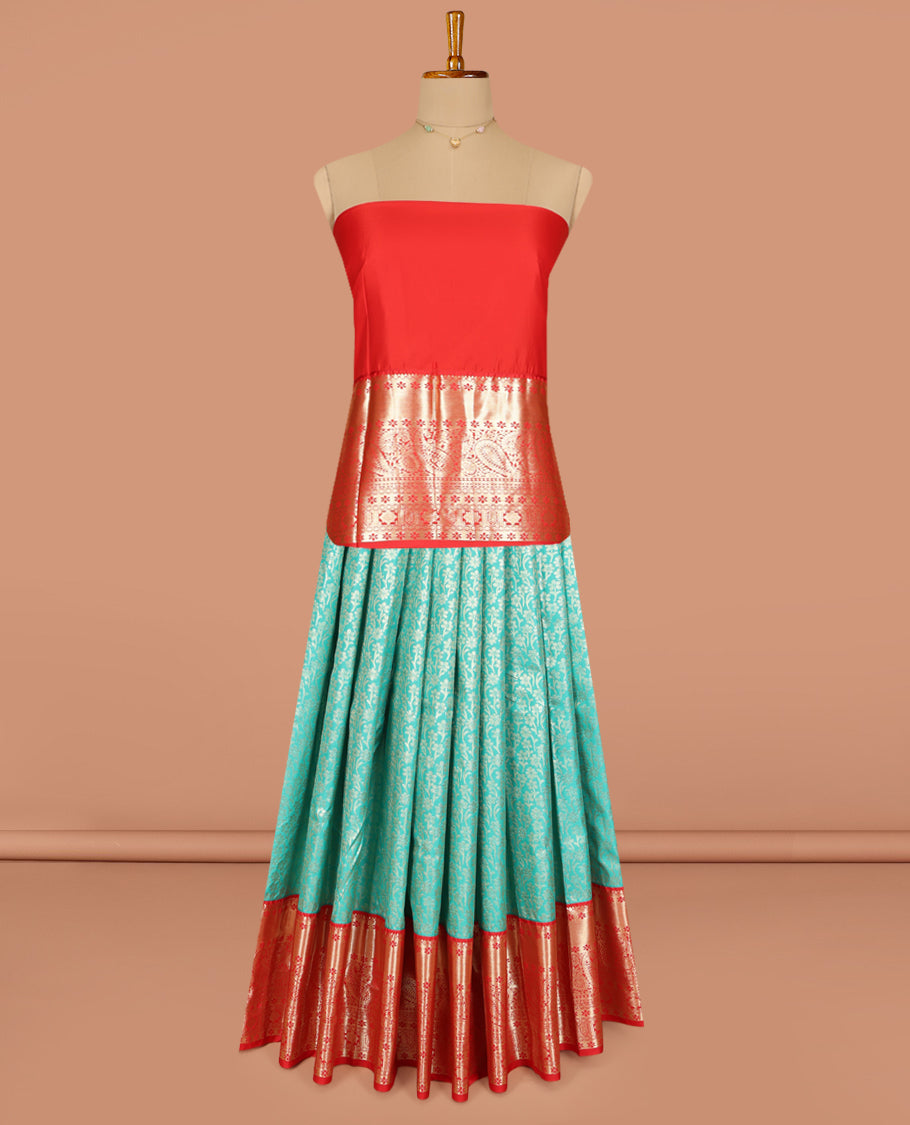 Blue Art Silk Pavadai Material, Accentuated with Jacquard Design, Contrast Traditional Zari Design Border, and Comes with a Contrast Blouse