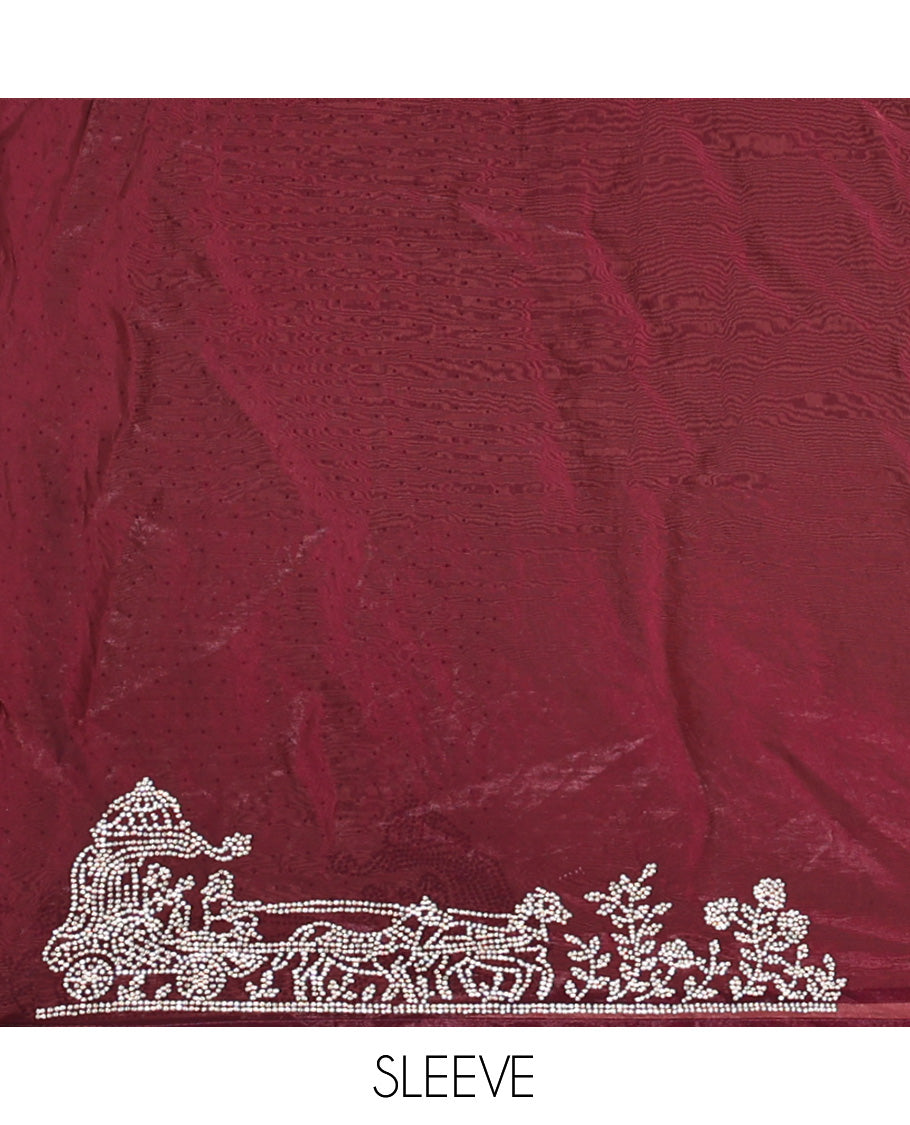 Black Designer Saree, Beautified with Floral Print and Outline Stone Embroidery On Its Body, Scallop Stone Work Border, Pallu of Stone Work, and Paired with a Matching Blouse