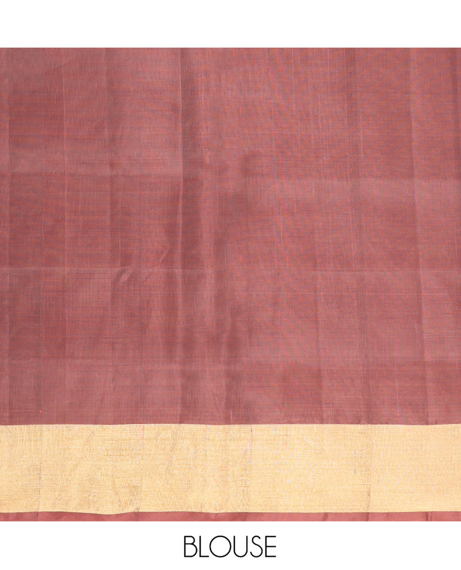 Pink Mayuri Lite Silk Mix Saree, Sparsely Woven with Zari Buttas on Its Body, Highlighted by Zari Bavanji Border, Complemented by a Contrast Pallu of Intricate Designs, and Paired with a Contrast Blouse