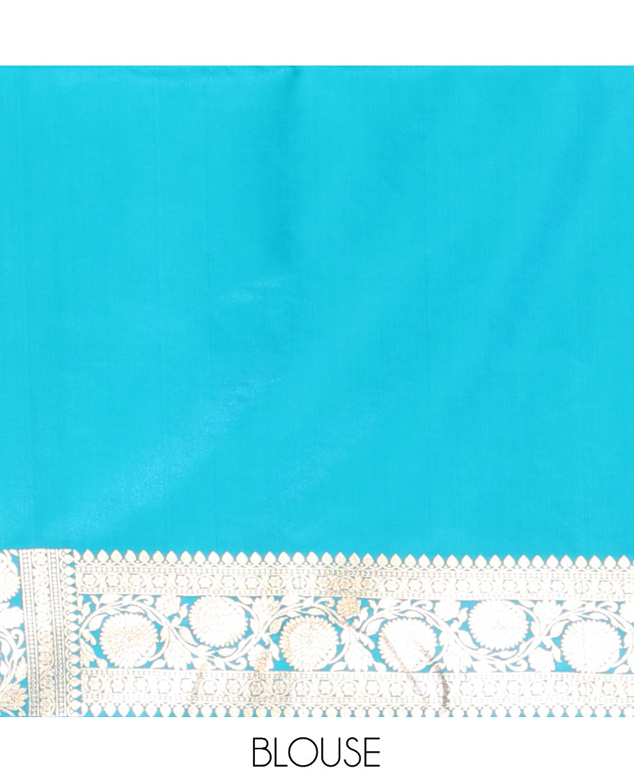 Blue Banarasi Nylon Saree, Finely Crafted with Jaal Jacquard, Floral Creeper Zari Border, Intricate Pallu, and a Matching Blouse