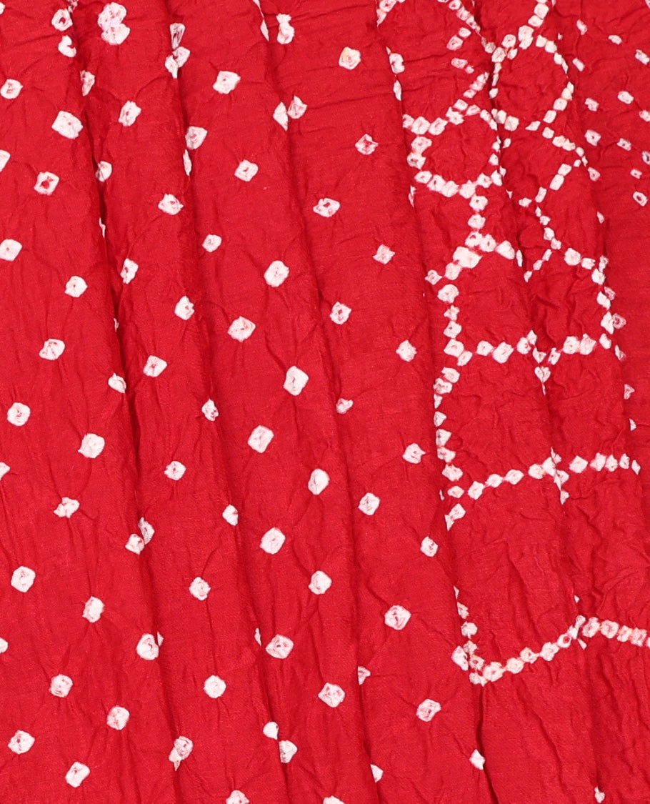 Borderless Red Bandhani Dola Silk Saree
