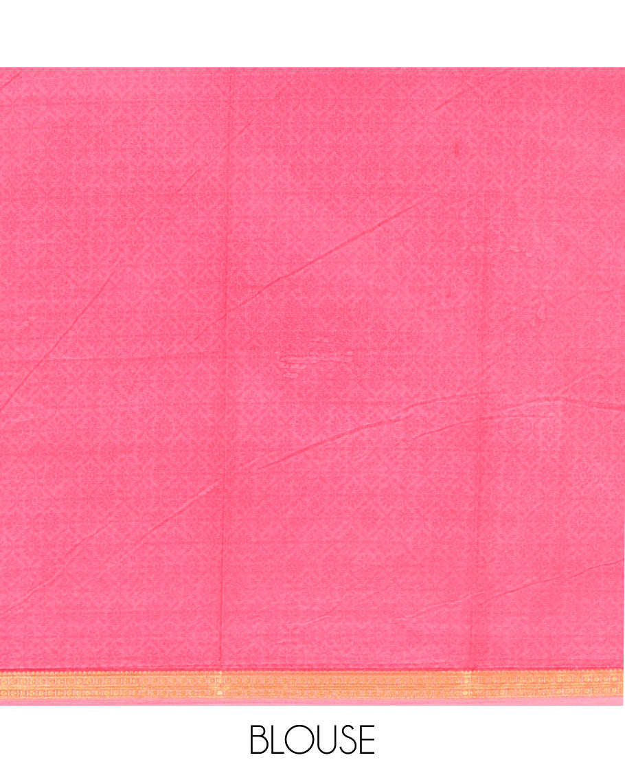 Pink Printed Silk Saree, Prettified with Floral-Vine Print, a Traditional Border, Floral Pallu, Matching Blouse