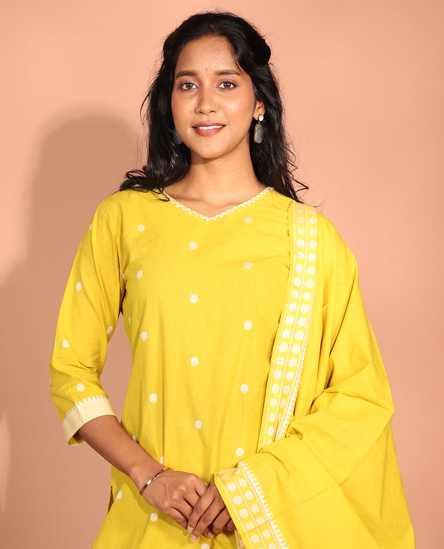 Yellow Cotton Readymade Suit