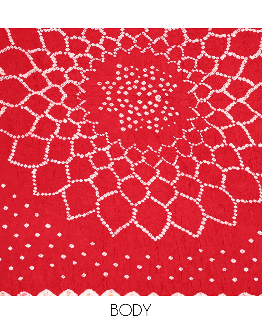 Borderless Red Bandhani Dola Silk Saree