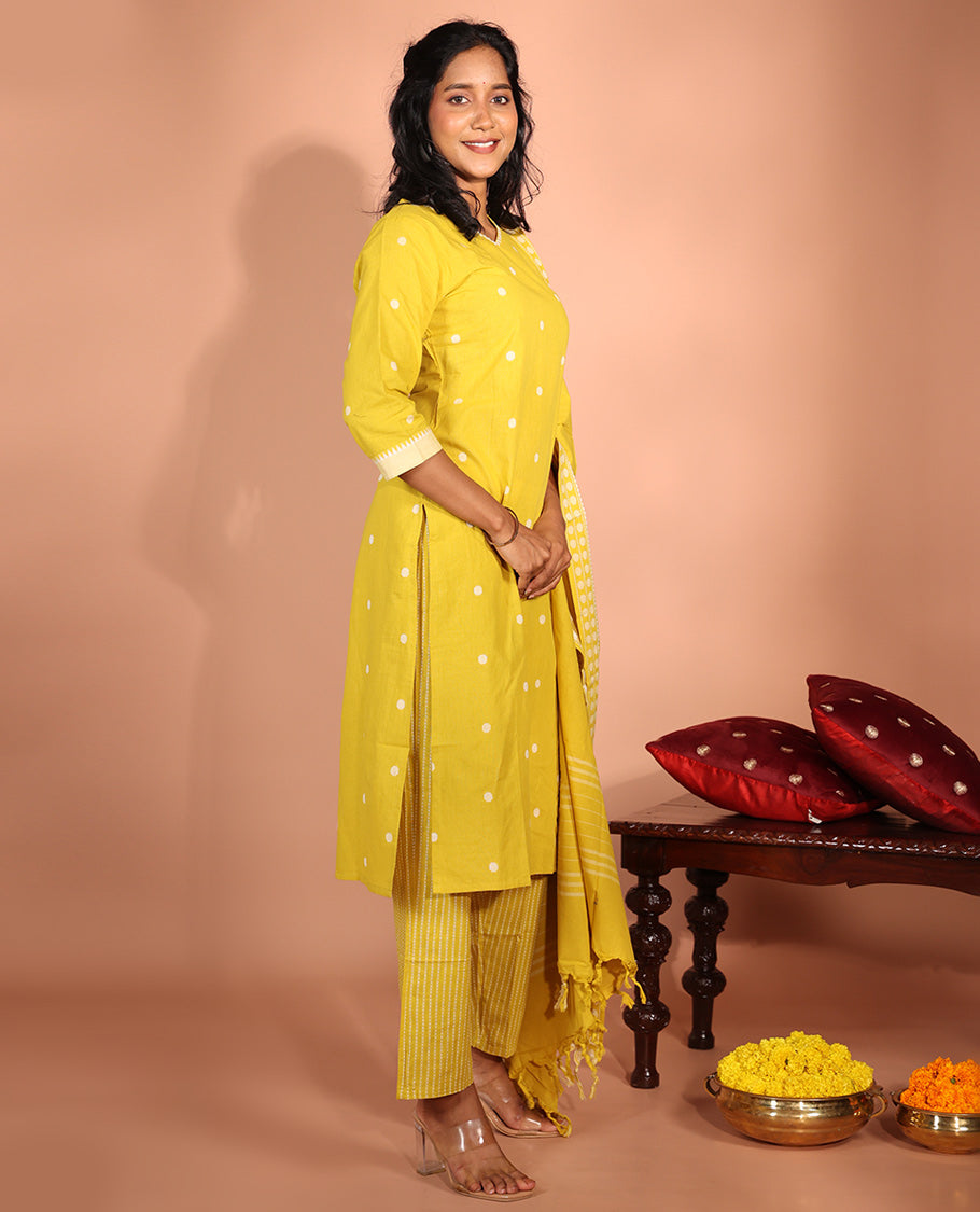 Yellow Cotton Readymade Suit
