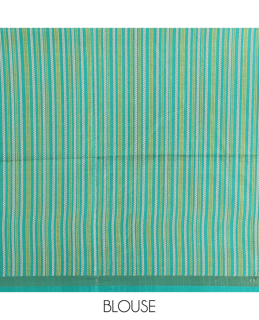 Apple green small butta design kathan silk saree with contrast temple border & striped, temple design pallu along with striped blouse