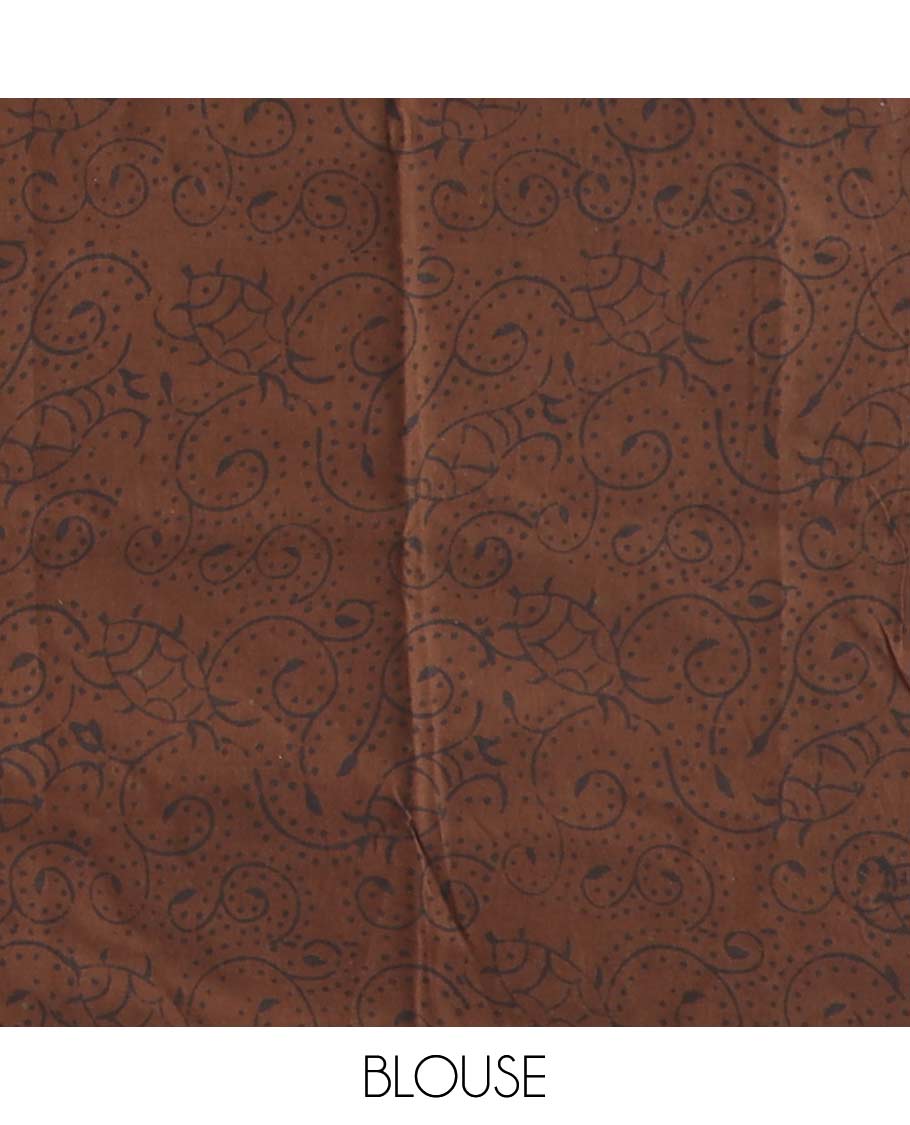 Brown Shibori style floral design mul mul cotton saree with contrast intricate design border & shibori style design pallu