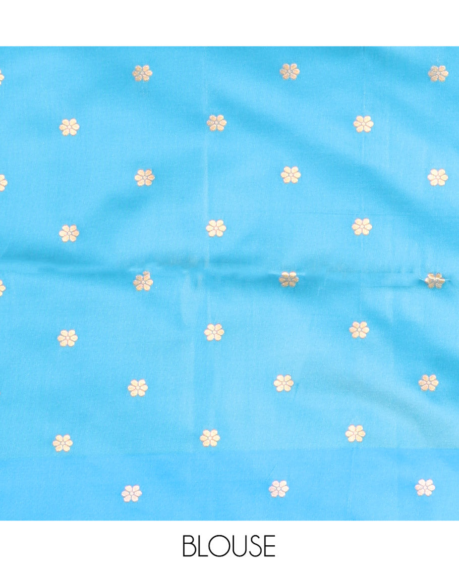 Green Fancy Soft Silk Saree, Accentuated with Zari Buttas and Zari Stripes, Complemented by a Contrast Border of Zari Designs, Intricately Designed Pallu, and Paired with a Contrast Blouse