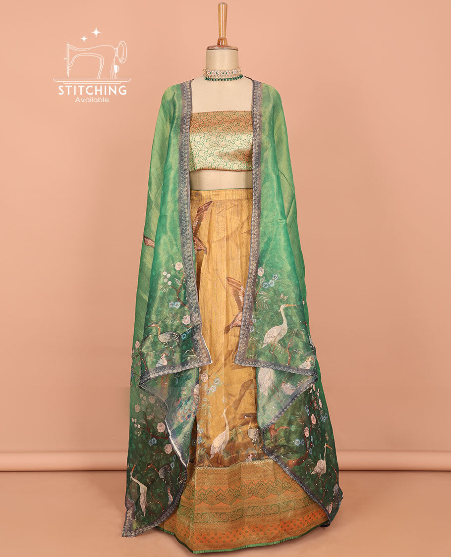 Sandal floral & fauna design art silk half saree, traditional design border & intricate dhavani