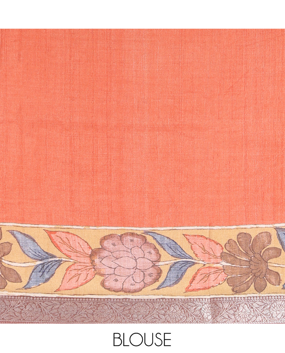 Off-White Kalamkari Printed Fancy Tussar Saree
