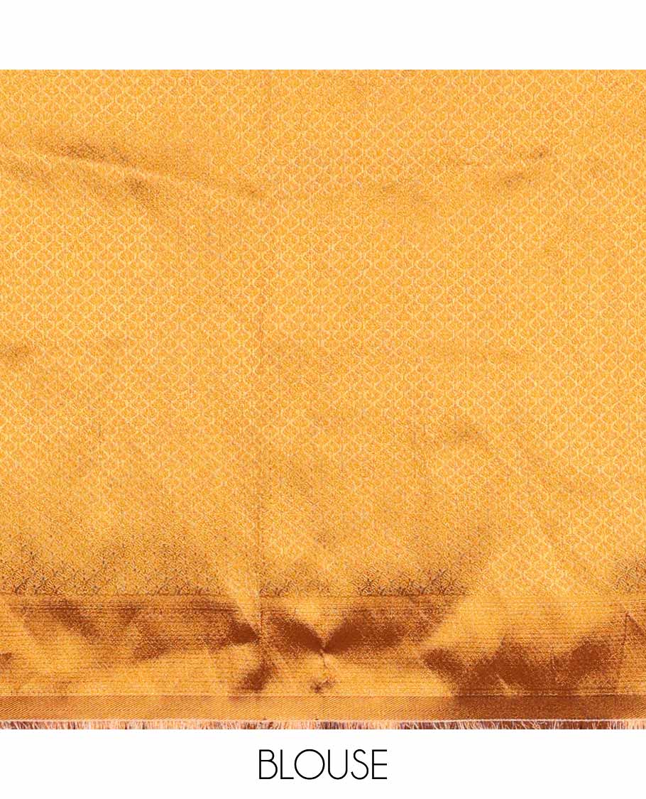 Brown zari buttas art silk half saree with contrast zari orange border, zari checked design blouse & intricate zari design dhavani