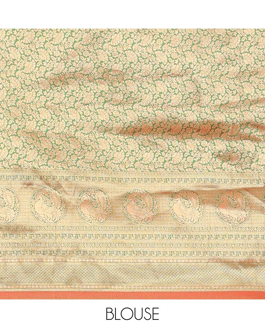 Sandal floral & fauna design art silk half saree, traditional design border & intricate dhavani