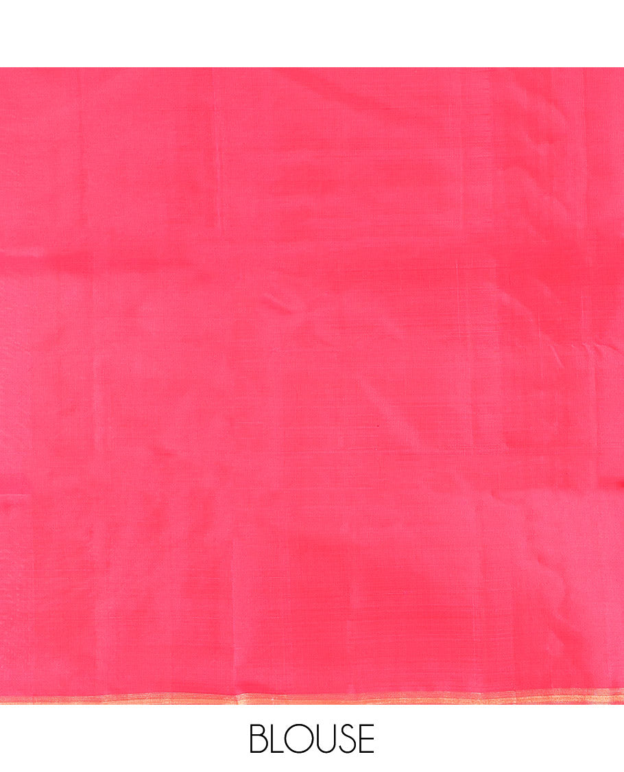 Pink Mayuri Lite Silk Mix Saree, Prettified with Muthu Stripes, a Zari Floral Border, Floral Vine Pallu, and Matching Blouse