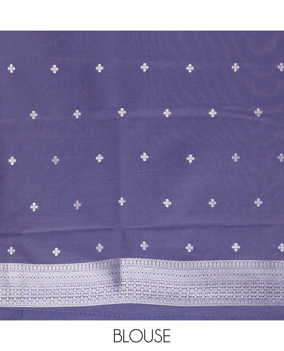 Light blue floral jacquard litchi silk saree with contrast zari design border & checked floral design pallu