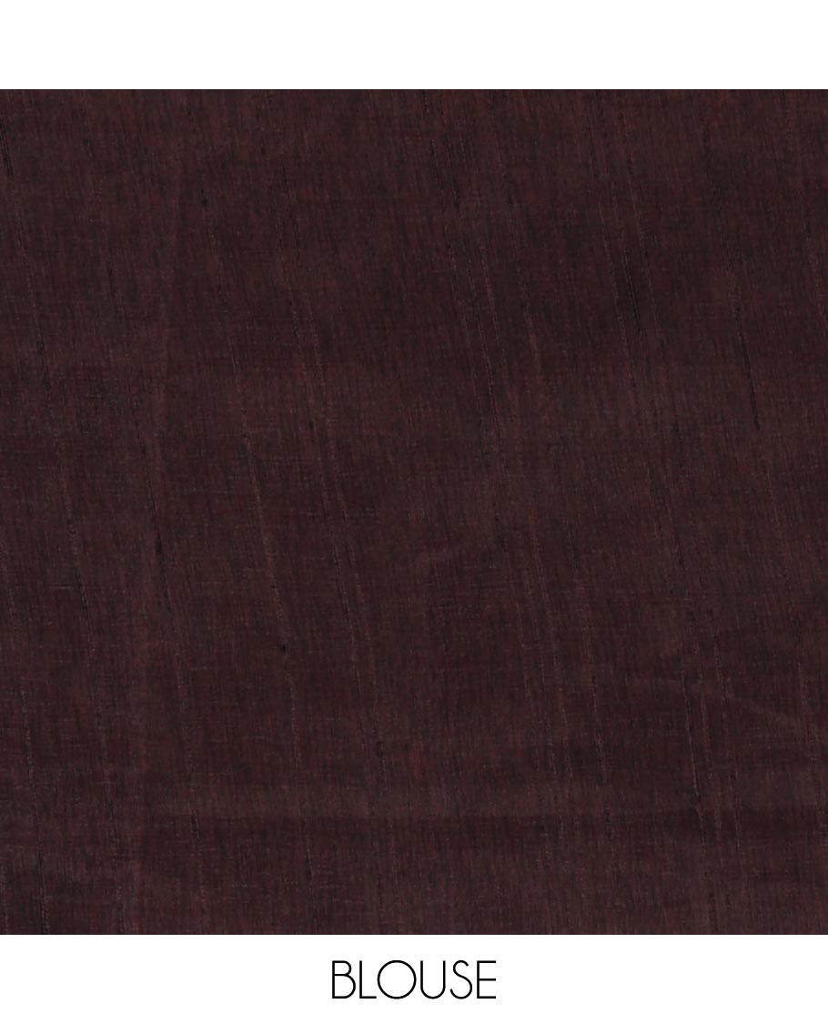 Borderless cream shibori-printed jute tussar silk saree, contrast shibori-printed pallu & contrast blouse