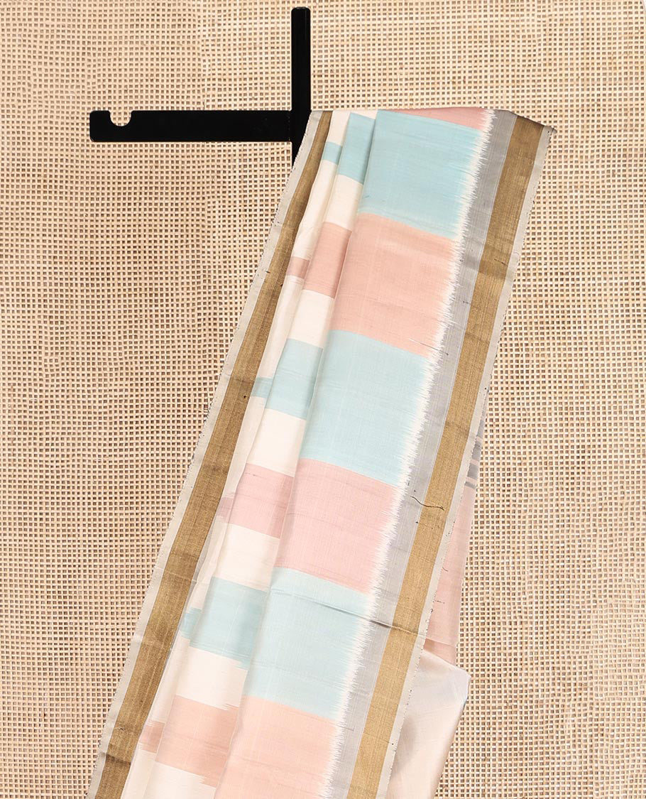 Multi-Color Mayuri Soft Silk Saree, Sparsely Woven with Thazampoo Rekku, Contrast Zari Border, Pallu of Ikat Design, and a Contrast Blouse