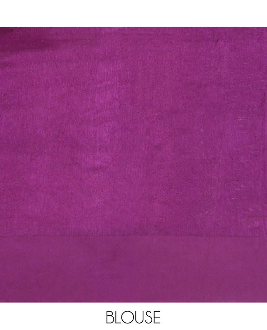 Pink Matka Silk Saree, Detailed with Meenakari Floral Vine All Over Its Body, Highlighted by Temple Rettai Pettu Border, Pallu of Stripes, and Paired with a Matching Blouse