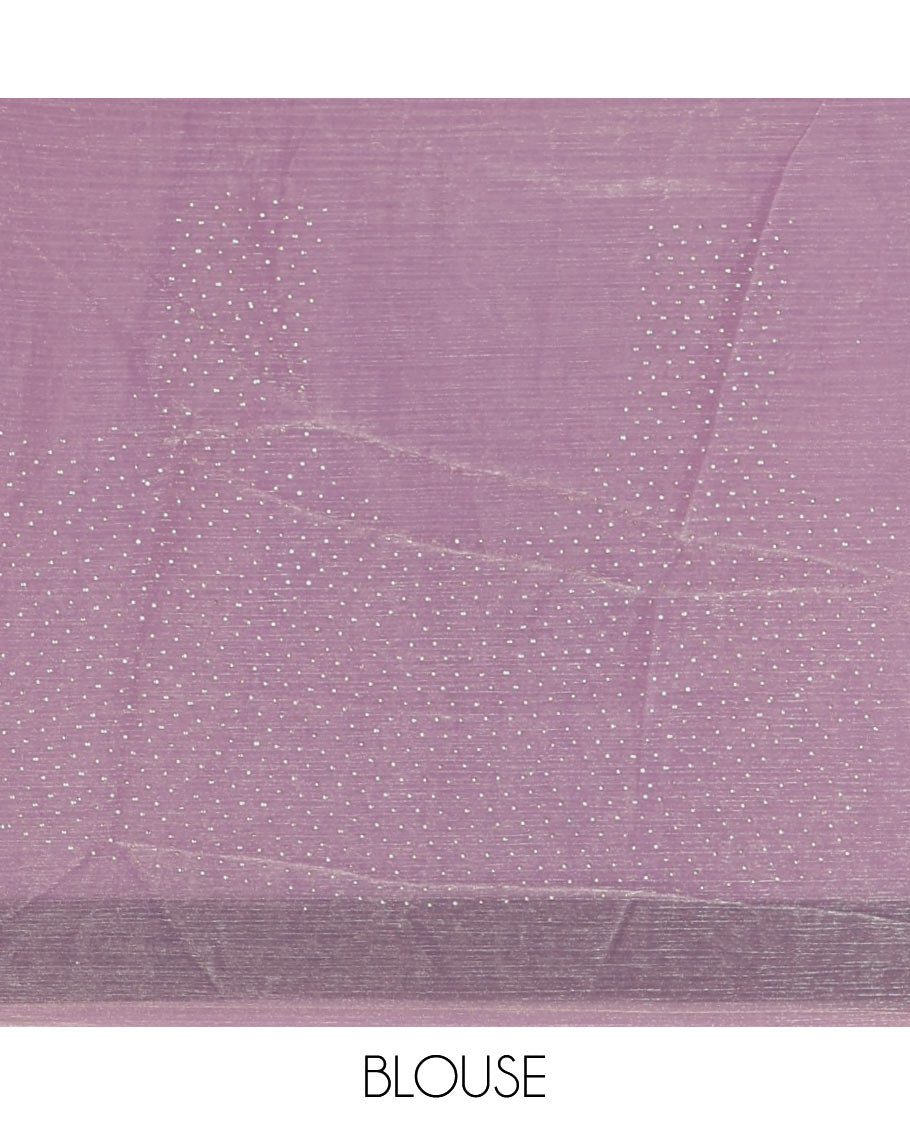 Light violet full-plain Fendi chiffon saree, scallop butterfly-style Swarovski stone work border & stone work matching blouse