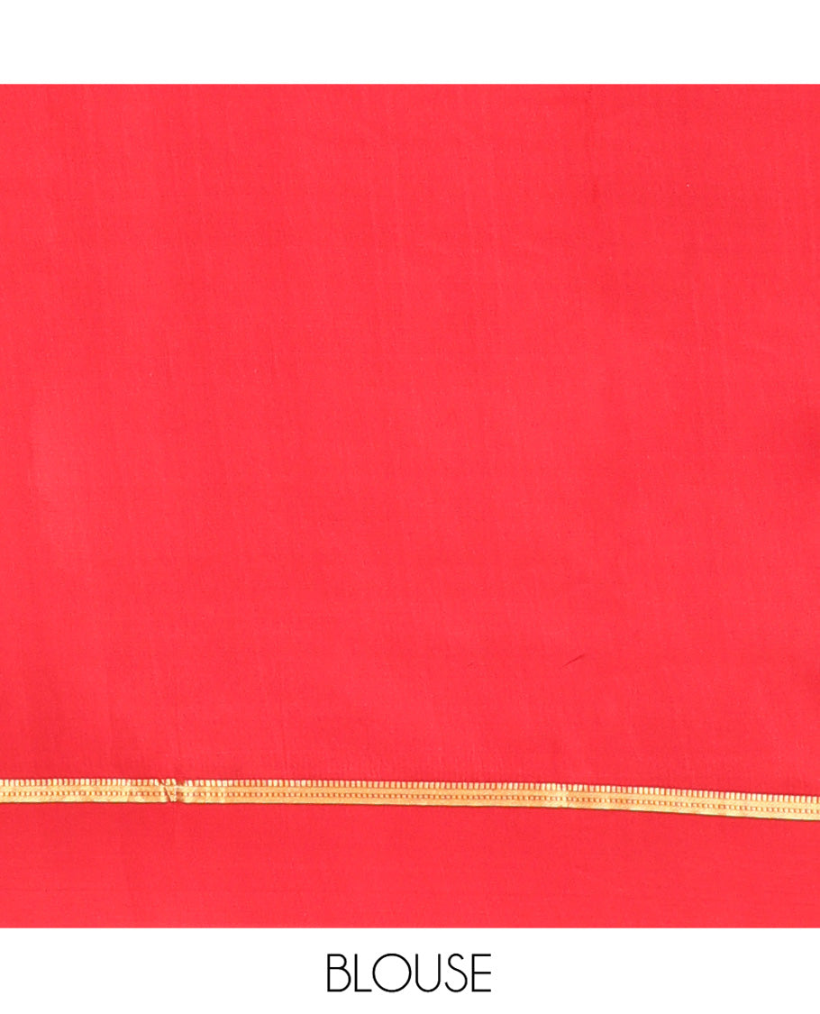 Brown Mysore Silk Saree, Ornamented With Zari Stripes and Peacock Buttas Across Its Body, Complemented by Captivating Contrast Border of Traditional Zari Designs, Pallu Steeped with Traditional Zari Designs, and Paired with a Contrast Blouse