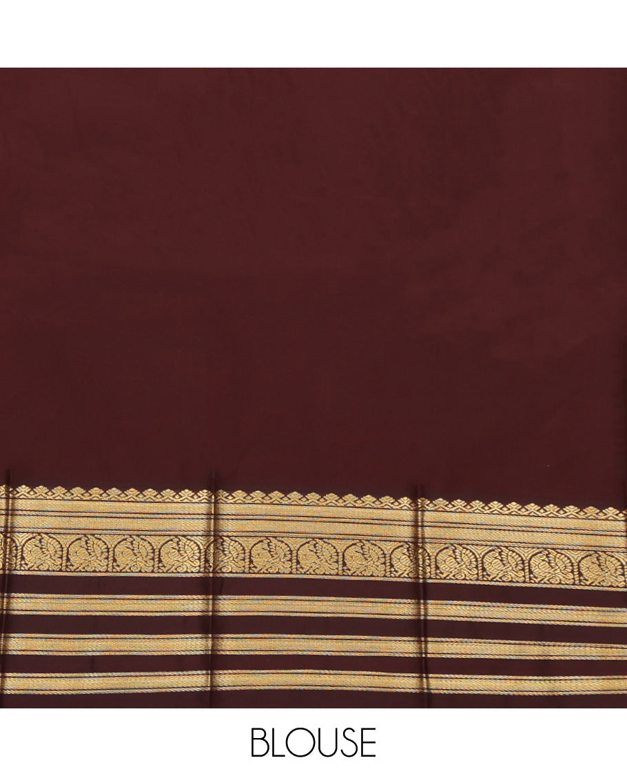 Red Budget Silk Saree, Bedecked with Zari Buttas and Checks, a Contrast Traditional Zari Border, Grand Pallu, and a Contrast Blouse