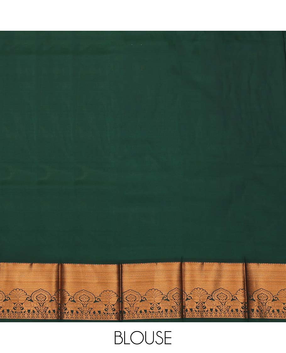 Green Budget Silk Saree, Woven with Floral Design and Zari Buttas, Complemented by Contrast Traditional Zari Border, a Jaal Pallu and a Contrast Blouse