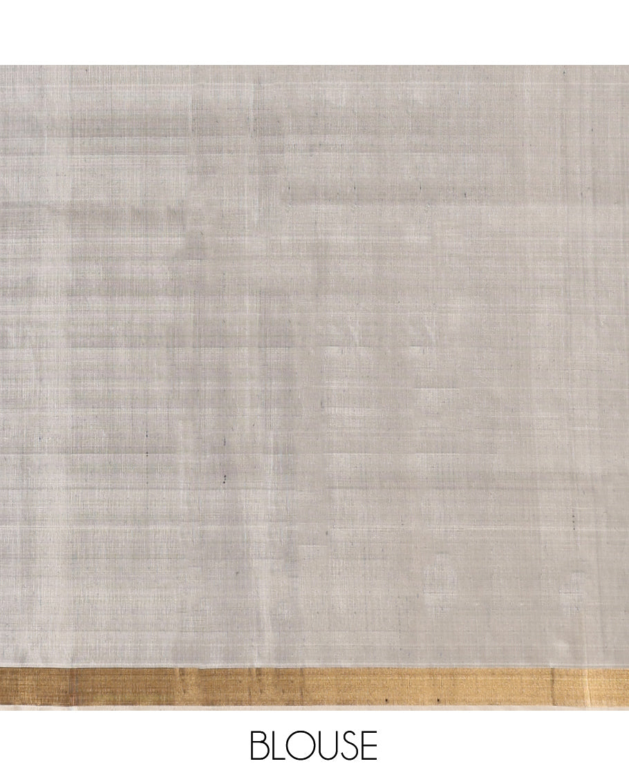 Multi-Color Mayuri Soft Silk Saree, Sparsely Woven with Thazampoo Rekku, Contrast Zari Border, Pallu of Ikat Design, and a Contrast Blouse
