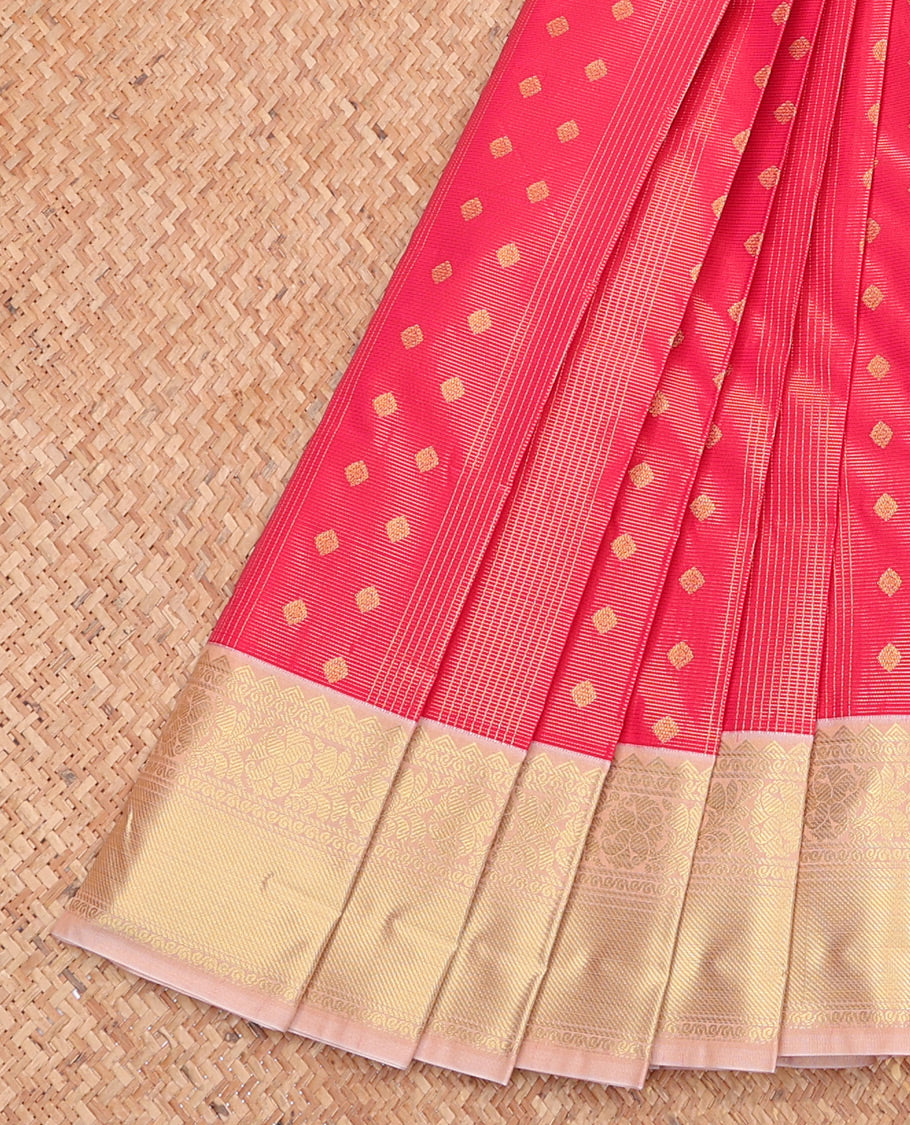 Pink Budget Silk Saree, Gracefully Embellished with Zari Buttas and Checks, Complemented by a Contrast Traditional Zari Border, Jaal Pallu, and Contrast Blouse