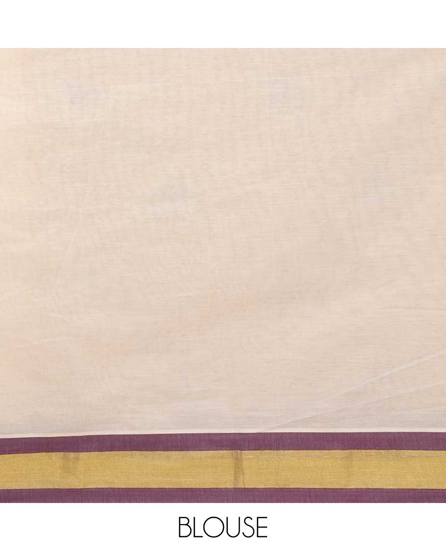 Yellow kalamkari-style floral vine & elephant printed chirala cotton saree, contrast plain border & pallu of floral & peacock print