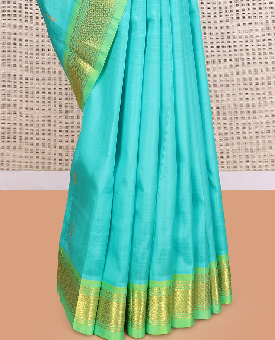 Blue Contrast Woven Kanchipuram Silk Saree
