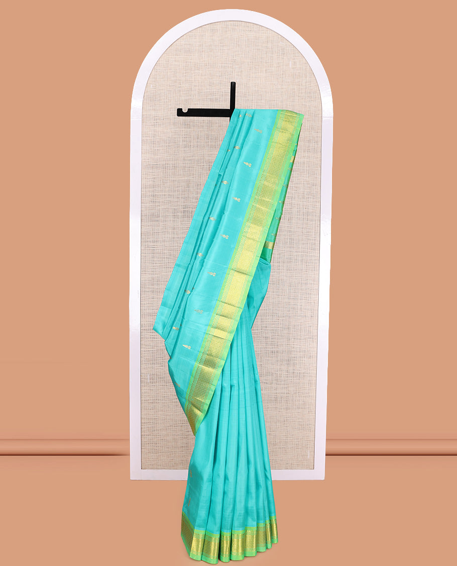Blue Contrast Woven Kanchipuram Silk Saree