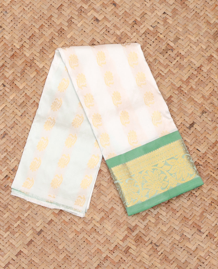 White Pure Silk Navarathna Pavadai Material Set