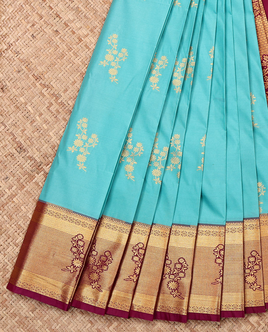 Blue Budget Silk Saree, Detailed with Zari Buttas, a Contrast Traditional Zari Border, Intricate Pallu, and a Contrast Blouse