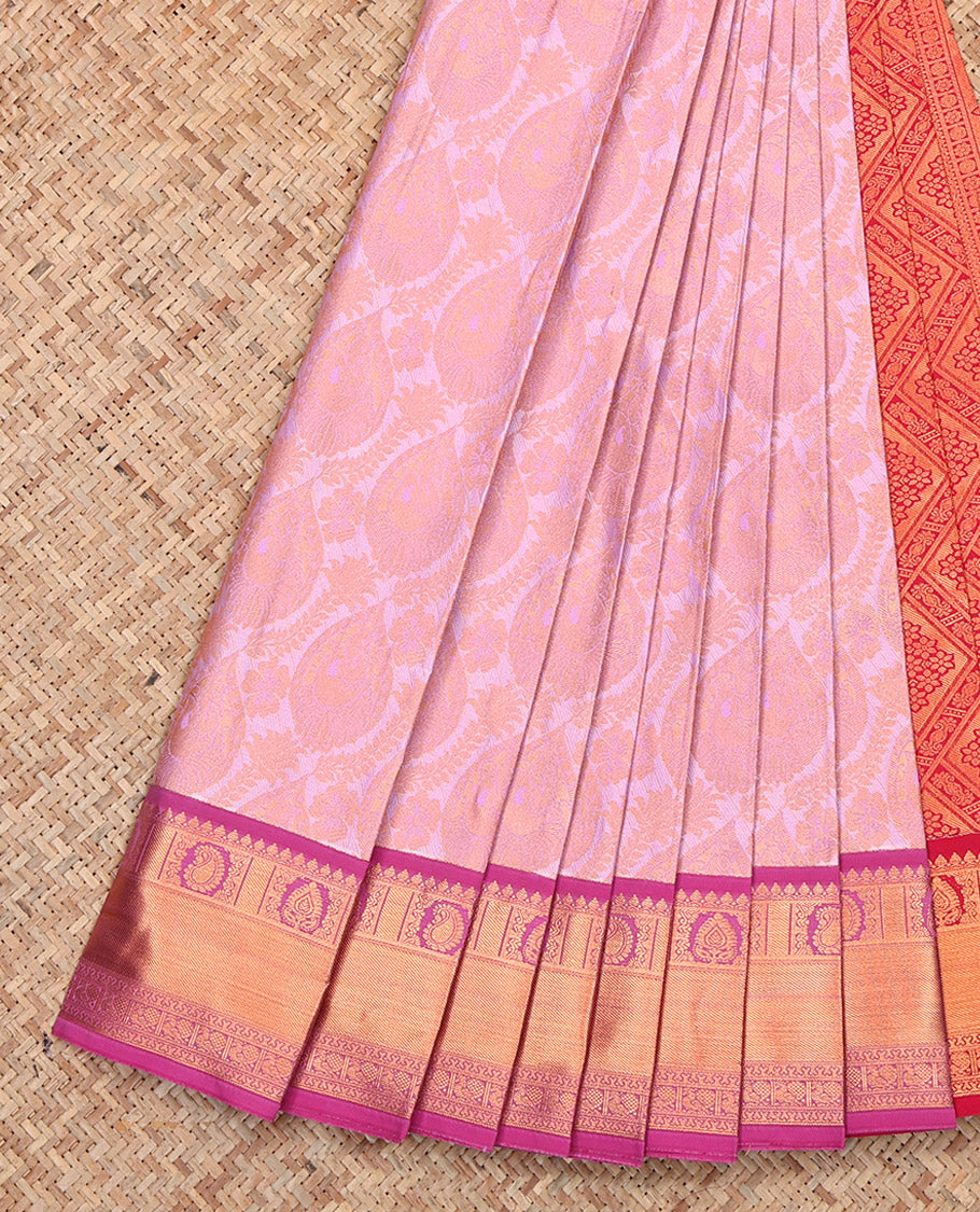 Pink Budget Silk Saree, Subtly Enriched with Jacquard Design, Complemented by Contrast Traditional Zari Border, Grand Pallu and a Contrast Blouse