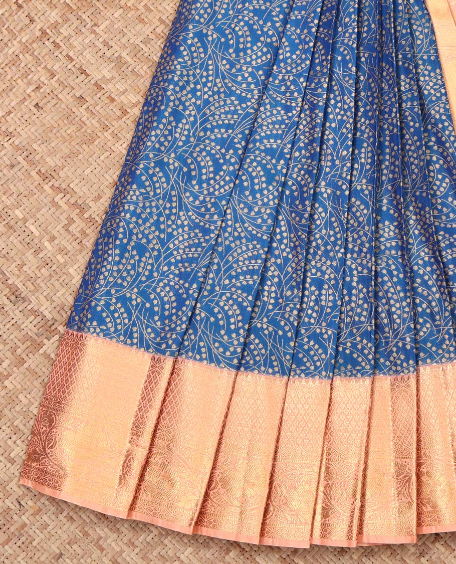 Blue Budget Silk Saree, Accentuated with Jacquard Design, Complemented by Contrast Traditional Zari Border, Intricate Pallu, and Contrast Blouse