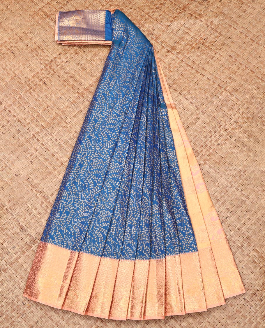 Blue Budget Silk Saree, Accentuated with Jacquard Design, Complemented by Contrast Traditional Zari Border, Intricate Pallu, and Contrast Blouse