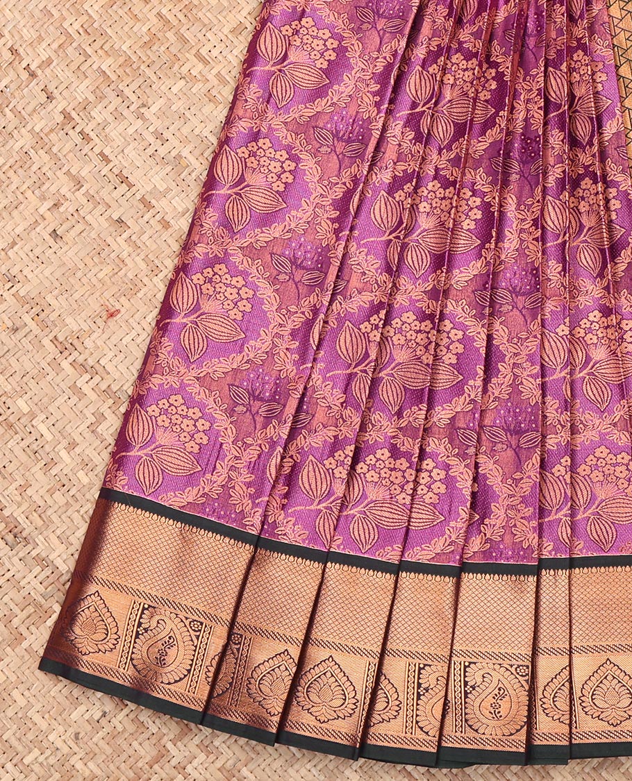 Purple Budget Silk Saree, Majestically Detailed with Jacquard Design, Complemented by a Contrast Traditional Zari Border, Grand Pallu, and a Contrast Blouse