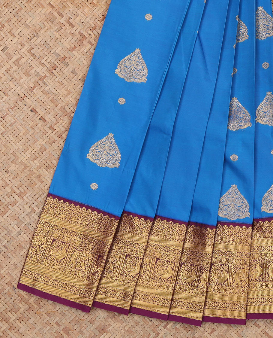 Blue Budget Silk Saree, Adorned with Zari Buttas, a Contrast Traditional Zari Border, a Grand Pallu and a Contrast Blouse