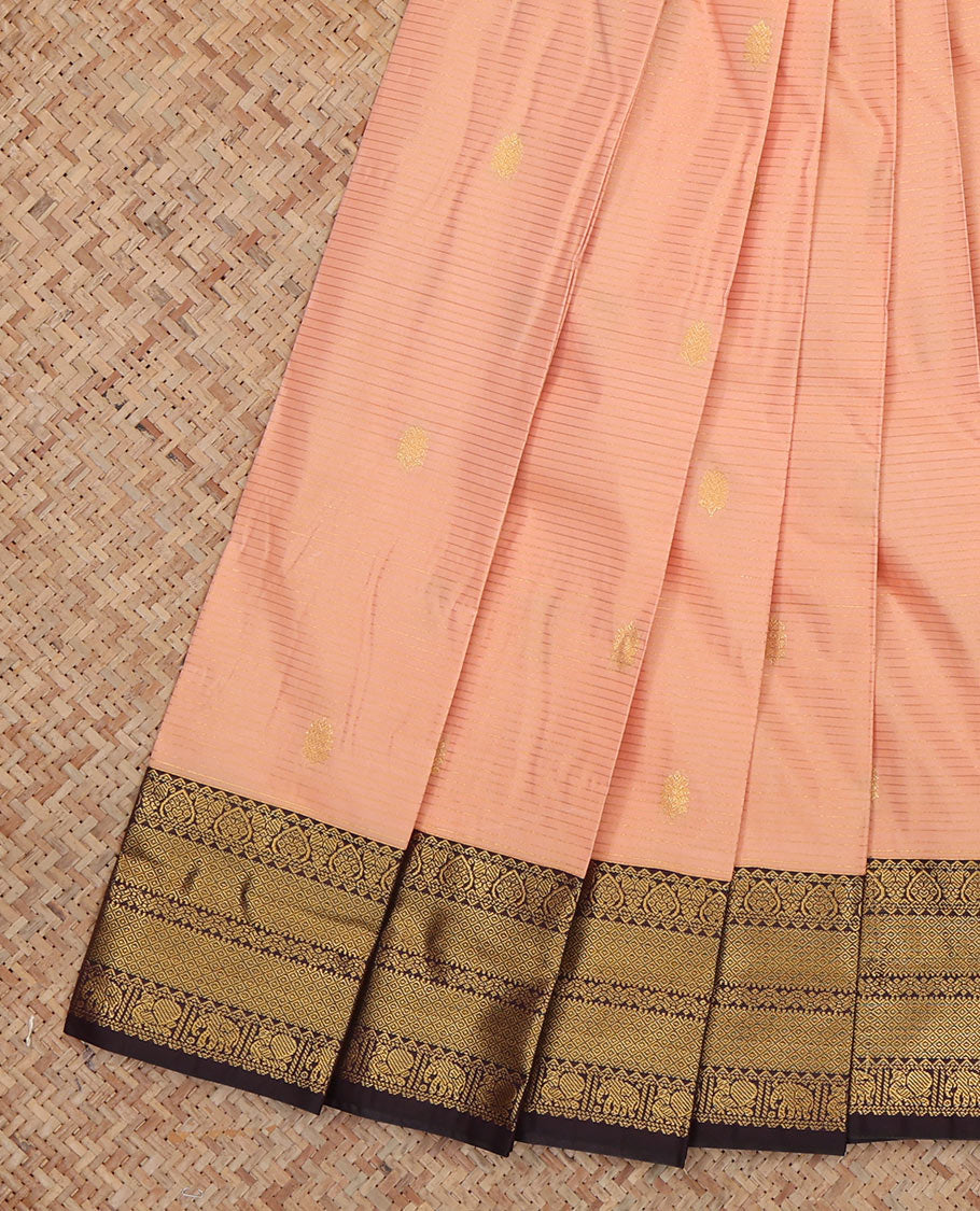 Pink Budget Silk Saree, Accentuated with Zari Buttas and Stripes, Complemented by Contrast Traditional Zari Border, a Jaal Pallu and a Contrast Blouse