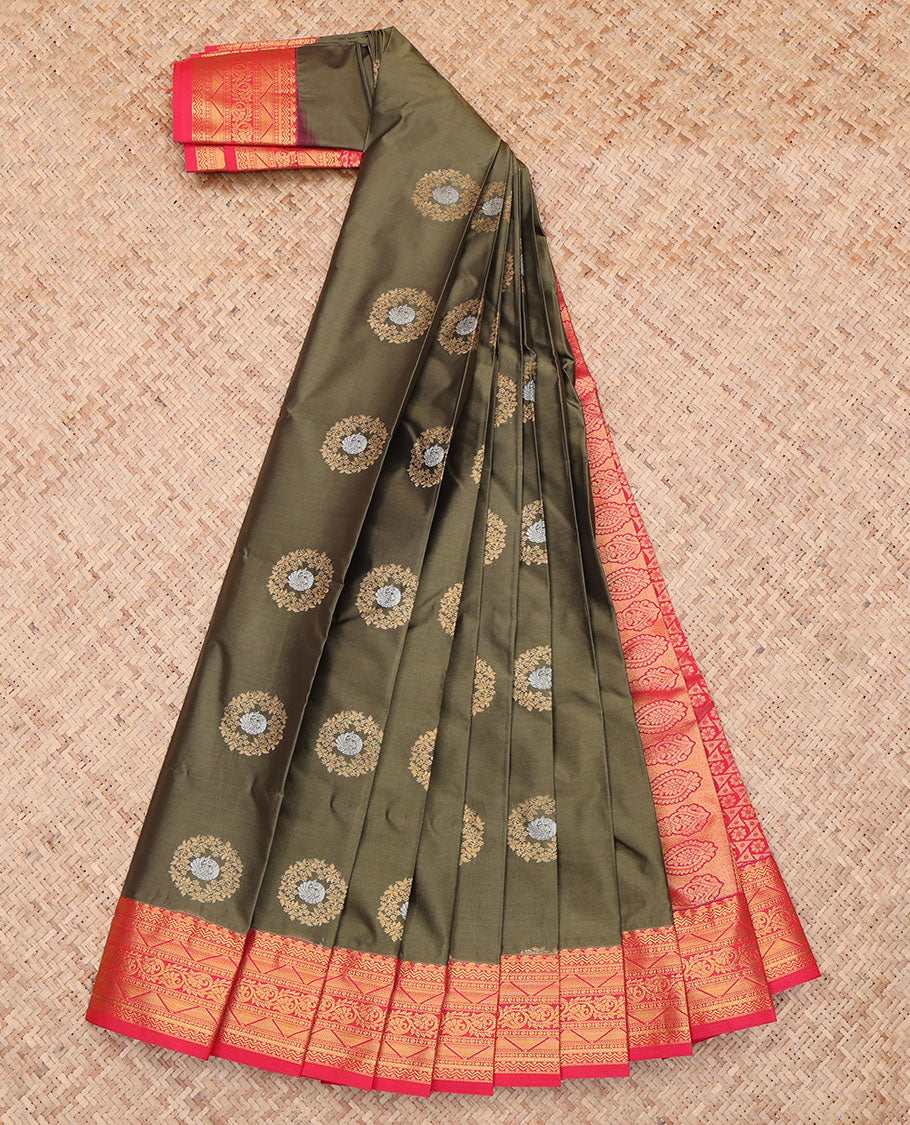 Green Contrast Traditional Butta Budget Silk Saree