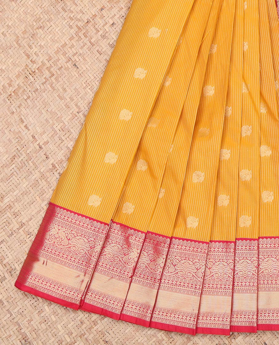 Orange Peacock Butta and Stripes Budget Silk Saree