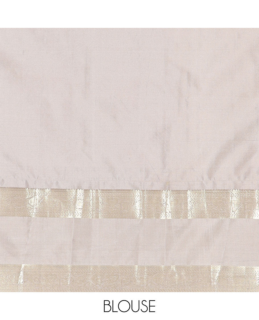 Gold zari buttas budget silk saree, contrast traditional zari motifs rettai pettu border, and jaal pallu