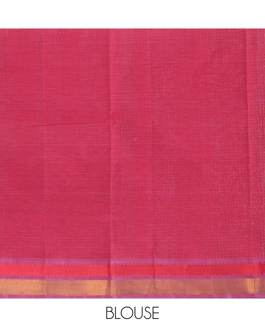 Blue plain Mangalagiri cotton saree with zari border, and striped pallu